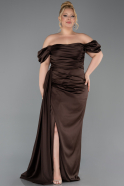 Brown Long Satin Plus Size Evening Dress ABU1626