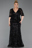 Long Black Scaly Plus Size Evening Dress ABU6149
