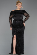 Long Black Beaded Oversized Evening Dress ABU6187