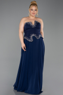 Long Navy Blue Chiffon Plus Size Evening Dress ABU6189