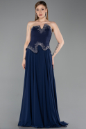 Long Navy Blue Chiffon Evening Dress ABU6188