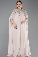Long Beige Chiffon Plus Size Evening Gown ABU6175