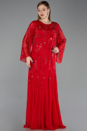 Long Red Chiffon Plus Size Evening Gown ABU6176