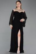 Long Black Chiffon Plus Size Evening Gown ABU6182