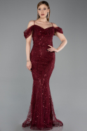 Long Burgundy Beaded Evening Dress ABU6190