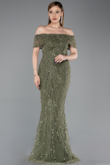 Light Khaki Long Beaded Evening Dress ABU5694