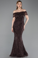 Brown Long Beaded Evening Dress ABU5694