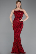 Burgundy Long Scaly Evening Dress ABU5701