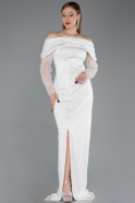 Long White Beaded Evening Dress ABU6186