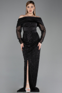 Long Black Beaded Evening Dress ABU6186