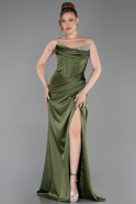 Long Olive Drab Satin Evening Dress ABU6200