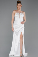 White Long Satin Prom Gown ABU5923