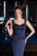 Long Navy Blue Satin Mermaid Prom Dress ABU6155