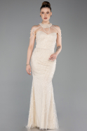 Beige Long Beaded Evening Dress ABU6073