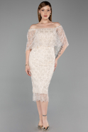 Midi Beige Beaded Cocktail Dress ABK2634