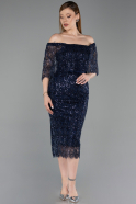 Midi Navy Blue Beaded Cocktail Dress ABK2634