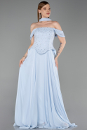 Long Light Blue Chiffon Large Size Dress ABU6247