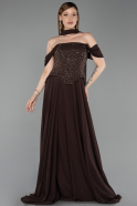 Long Brown Chiffon Large Size Dress ABU6247