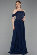 Long Navy Blue Chiffon Evening Dress ABU6221