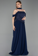 Long Navy Blue Chiffon Large Size Dress ABU6247