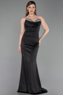 Long Black Satin Mermaid Prom Dress ABU6222