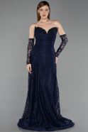 Long Navy Blue Dantelle Evening Dress ABU6229