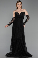Long Black Dantelle Evening Dress ABU6229