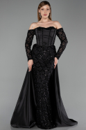 Long Black Satin Evening Dress ABU6230