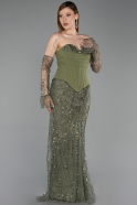 Long Olive Drab Beaded Evening Dress ABU6232