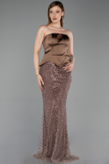 Long Brown Beaded Evening Dress ABU6234