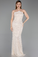 Long Beige Beaded Evening Dress ABU6236