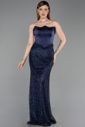 Long Navy Blue Beaded Evening Dress ABU6238