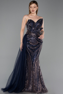 Long Navy Blue Beaded Evening Dress ABU6241