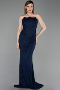 Long Navy Blue Dantelle Evening Dress ABU6207