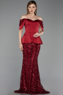 Long Burgundy Scaly Evening Dress ABU6243
