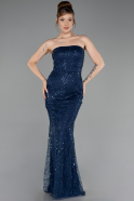 Long Navy Blue Beaded Evening Dress ABU6220
