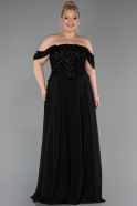Long Black Chiffon Plus Size Evening Dress ABU6260