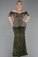 Long Olive Drab Scaly Plus Size Evening Dress ABU6262