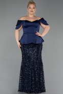 Long Navy Blue Scaly Plus Size Evening Dress ABU6262