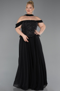 Long Black Chiffon Large Size Dress ABU6247