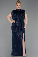 Long Navy Blue Scaly Plus Size Evening Dress ABU3115