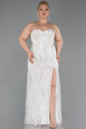 Long White Beaded Oversized Evening Dress ABU6206