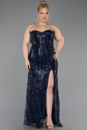 Long Navy Blue Beaded Oversized Evening Dress ABU6206