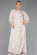 Long Beige Chiffon Plus Size Evening Gown ABU6177