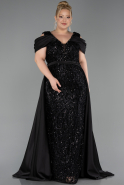 Long Black Scaly Plus Size Evening Dress ABU6257