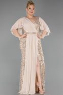 Long Gold Beaded Plus Size Evening Dress ABU6261