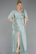 Long Mint Beaded Plus Size Evening Dress ABU6261