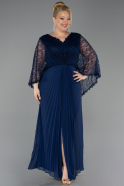 Long Navy Blue Chiffon Plus Size Evening Gown ABU6181