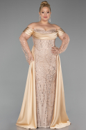 Gold Long Beaded Plus Size Evening Gown ABU6093