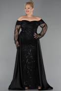 Long Black Beaded Plus Size Evening Gown ABU6093